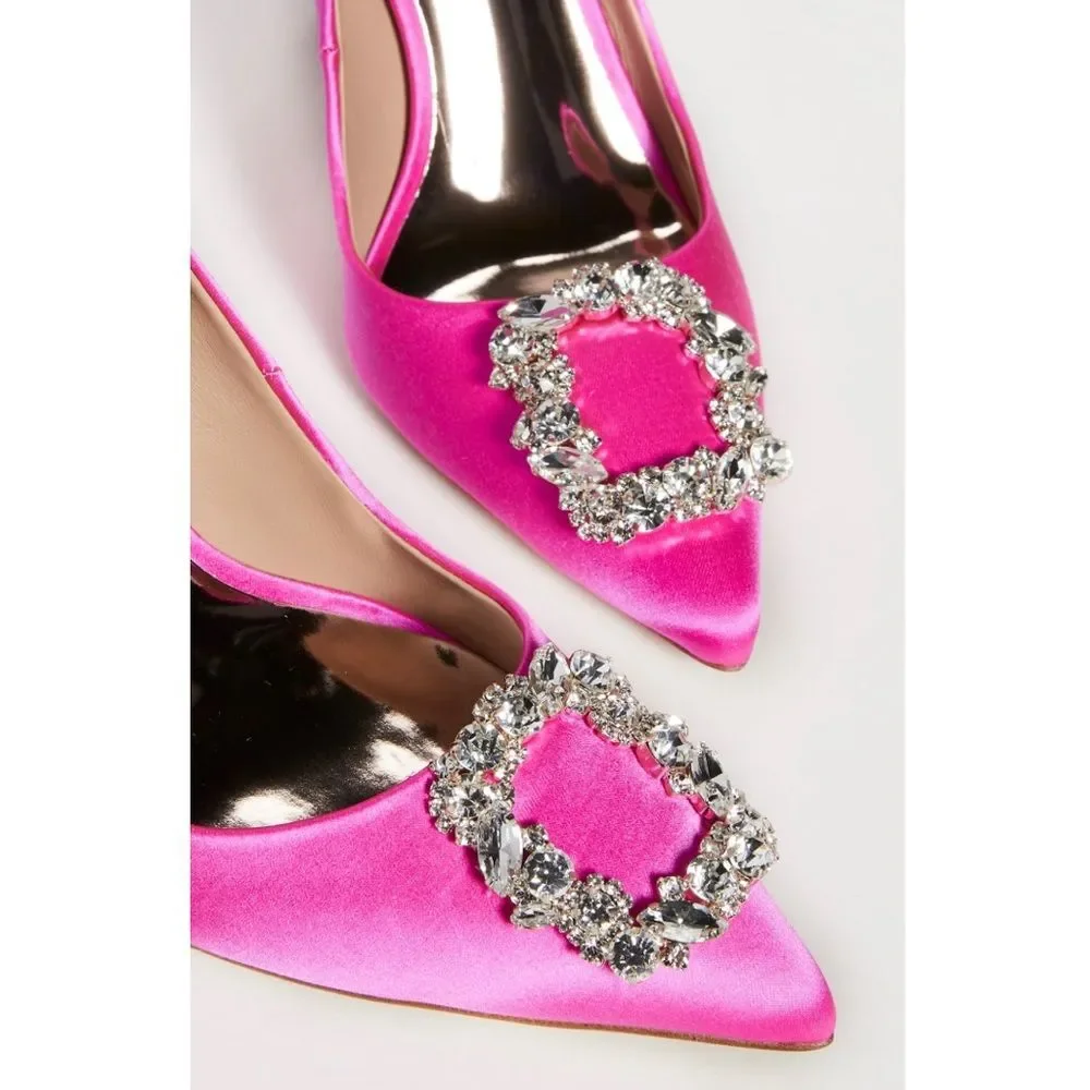 Badgley Mischka Cher Satin Brooch Embellished Pumps Pink, New, Size 7.5 - Picture 6 of 16